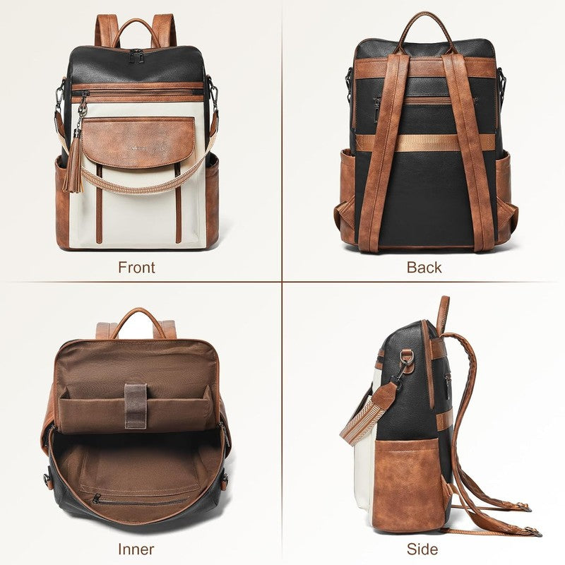 Women Laptop Backpack 15.6" Leather Travel Work Water Resistant Maroon6