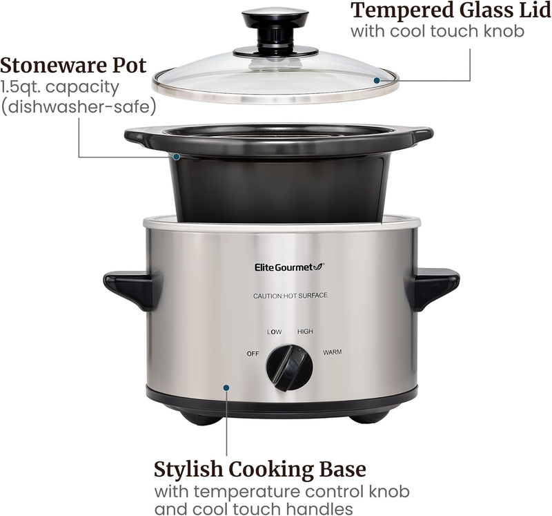 MST-250XS Electric Slow Cooker Ceramic Pot, Adjustable Temp, Entrees, Sauces, St4