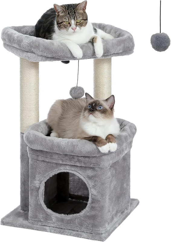 Cat Tree Tower for Indoor Cats with Condo, Sisal Scratching Posts & Pom Pom0