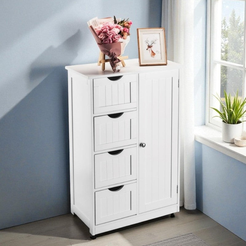 Bathroom Floor Cabinet with Door and 4 Drawers, Freestanding Storage Cabinet for7