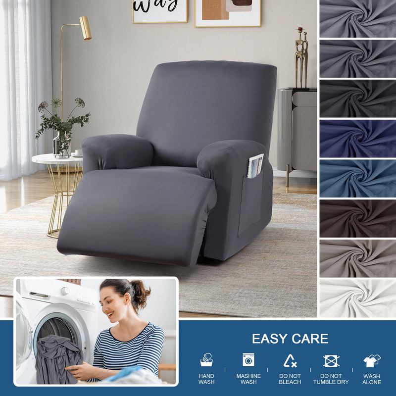 3-Piece Dark Gray Recliner Slipcover Stretch Chair Cover with Pockets8
