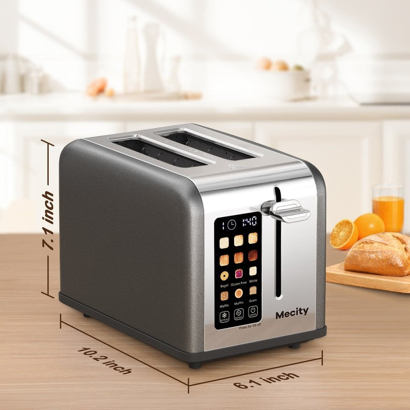2 Slice Touchscreen Toaster, Stainless Steel, Countdown Timer, 6 Shade Settings,7
