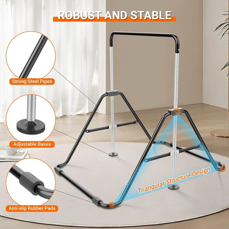 Foldable Kids Gymnastics Bar 5 Height Adjustable Indoor/Outdoor 140lb Limit3