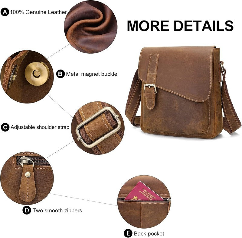 Men's Leather Messenger Crossbody Bag Vintage Anti-Theft Waterproof Shoulder Bag2