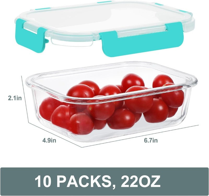 10 Pack 22oz Glass Meal Prep Containers Airtight BPA Free Green5