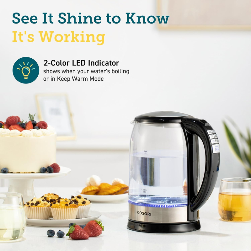 1.7L Electric Kettle Temp Control 6 Presets Keep Warm 1500W Black5