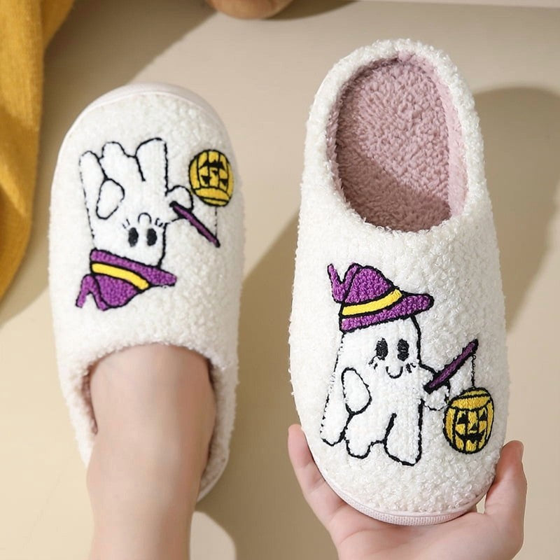 Cute Ghost Plush Halloween Slippers Warm Comfy Slip On for Women & Men6
