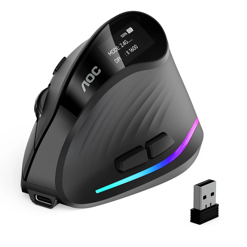 Ergonomic Vertical Wireless Mouse Rechargeable 4800 DPI RGB Silent Black9