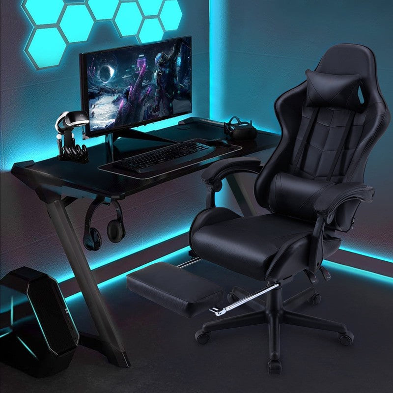 Ergonomic Gaming Chair with Footrest Massage Lumbar Support High Back Black6