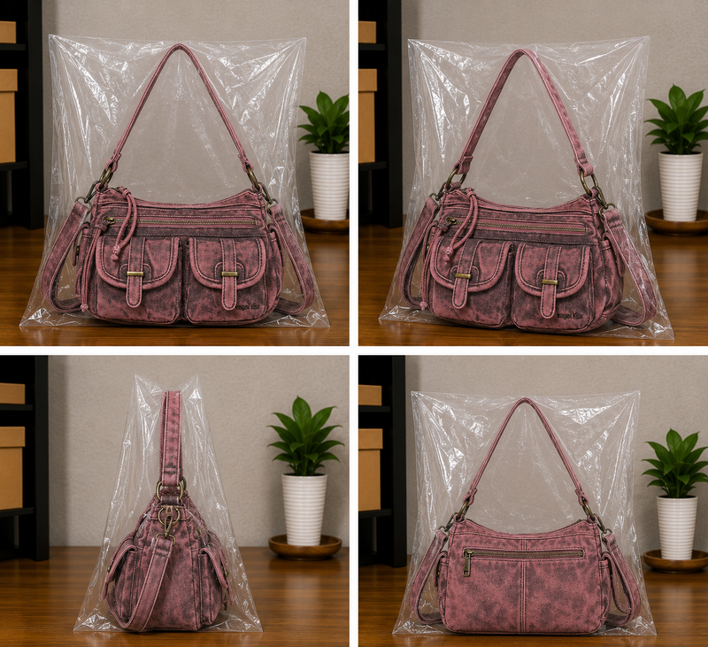 Women's Soft Vegan Leather Hobo Crossbody Multi Pocket Bag0