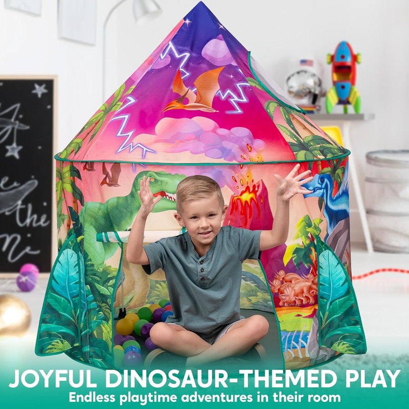 Kids Dinosaur Pop Up Play Tent, Indoor/Outdoor Dinosaur Playhouse for Toddlers2