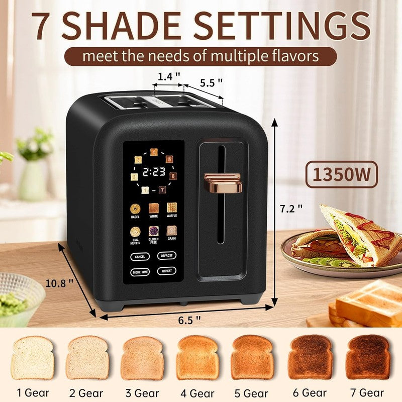 2 Slice Touch Control Toaster LCD 1350W Wide Slots 1350W Brown1