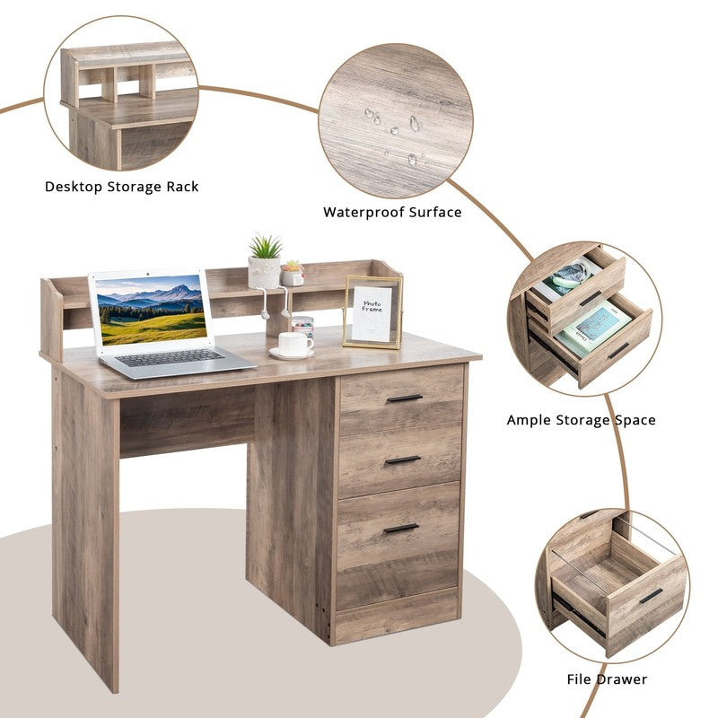 Wood Computer Desk Office Laptop PC Work Table, Writing Desk with 3 Drawers File2