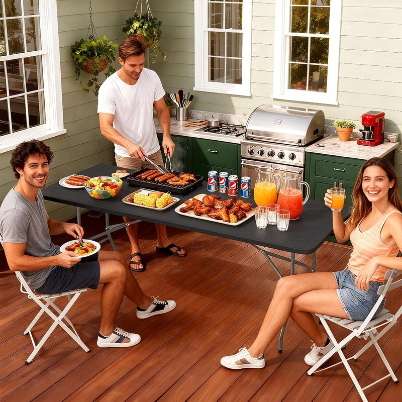 6 Foot Folding Table with Handle Heavy Duty Plastic Party Table Black Indoor Out1