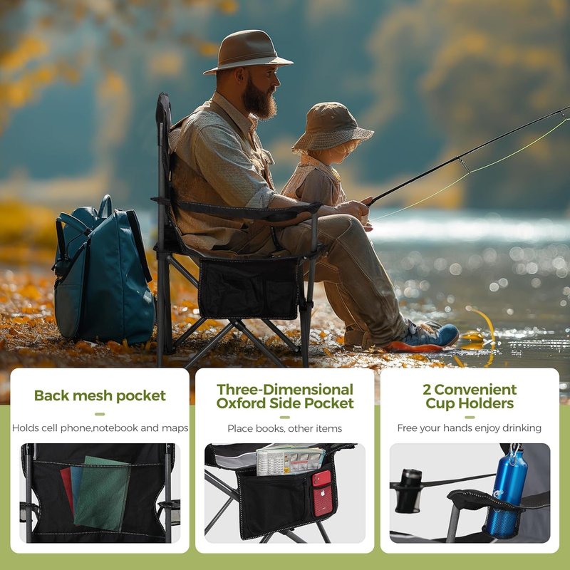 Oversized Quad Back Camping Chair 350lbs Heavy Duty Folding Chair5