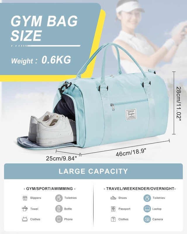 Gym Bag Unisex Shoe Compartment Wet Pocket Travel Duffel Tote Weekend Carry On1