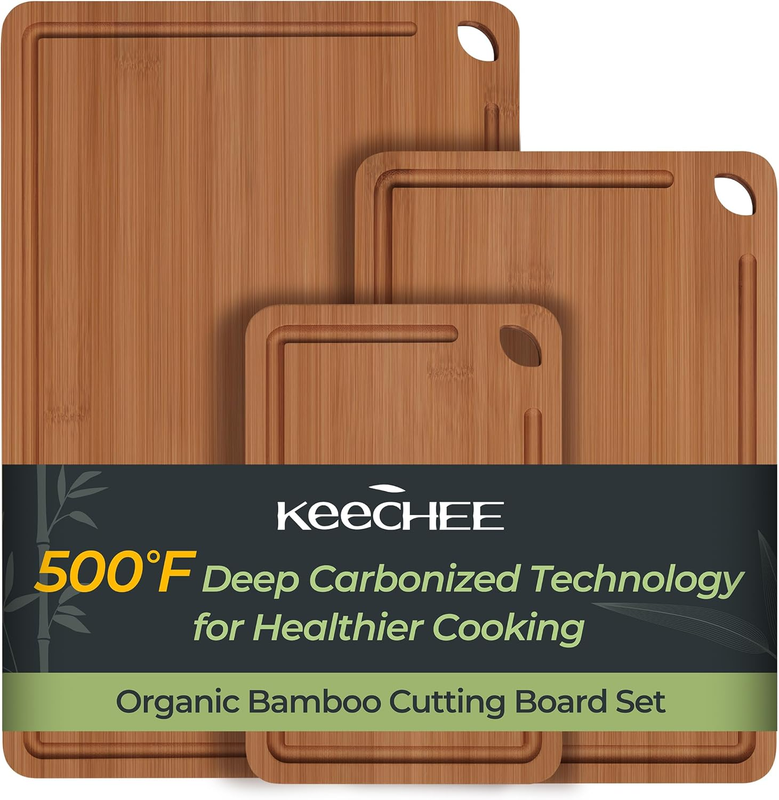 Bamboo Cutting Board with Juice Grooves & Handles, Durable Kitchen Board0