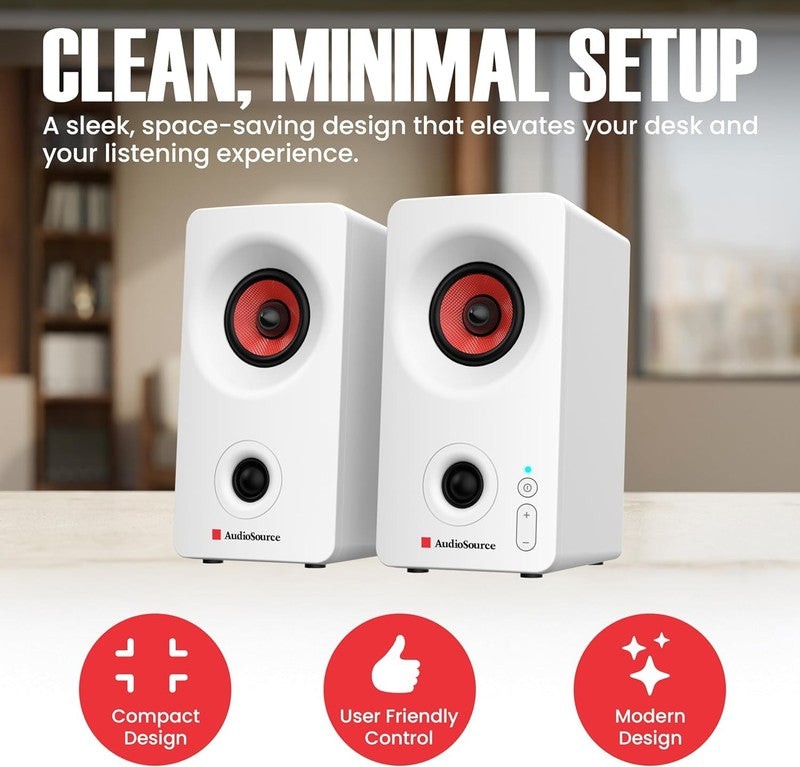 Bluetooth 5.3 PC Speakers USB C 2.0 Stereo AUX Dual Drivers Compact White6