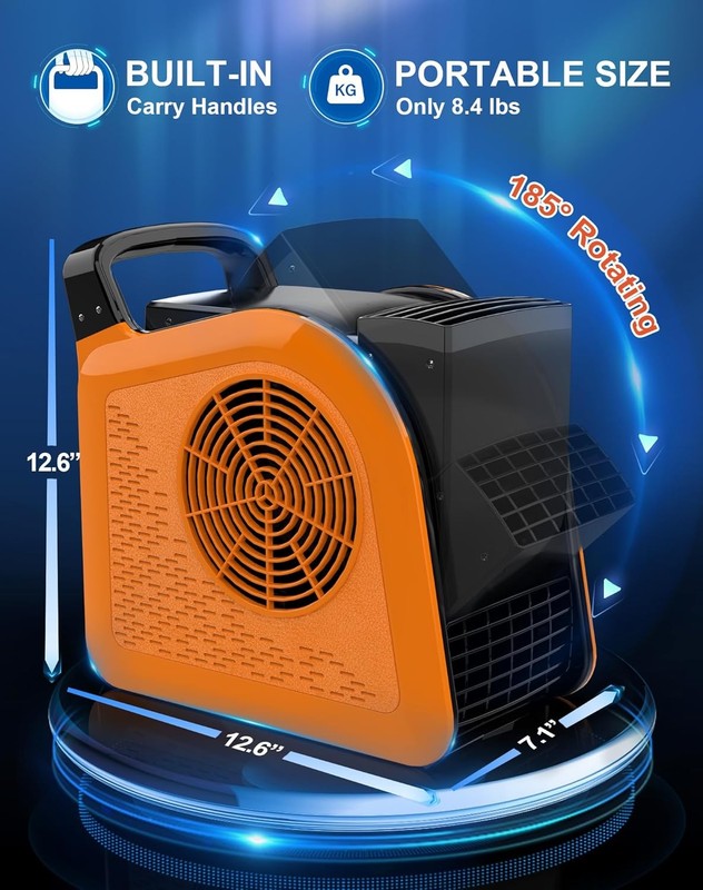 High Velocity Blower Fan 3-Speed Air Mover 355CFM 2 Outlets Portable Orange1
