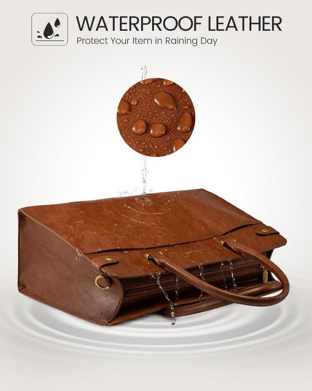 15.6" Laptop Tote Bag for Women Vintage Leather Waterproof Briefcase Brown7