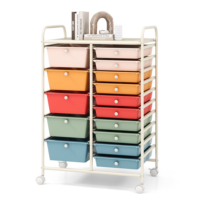 15 Drawer Rolling Storage Cart Tools Scrapbook Paper Office School Organizer Mul0