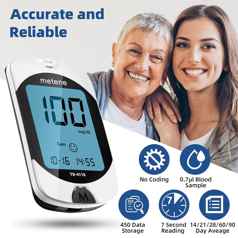 TD 4116 Blood Glucose Monitor Kit, 100 Glucometer Strips, 100 Lancets, 1 Blood S3
