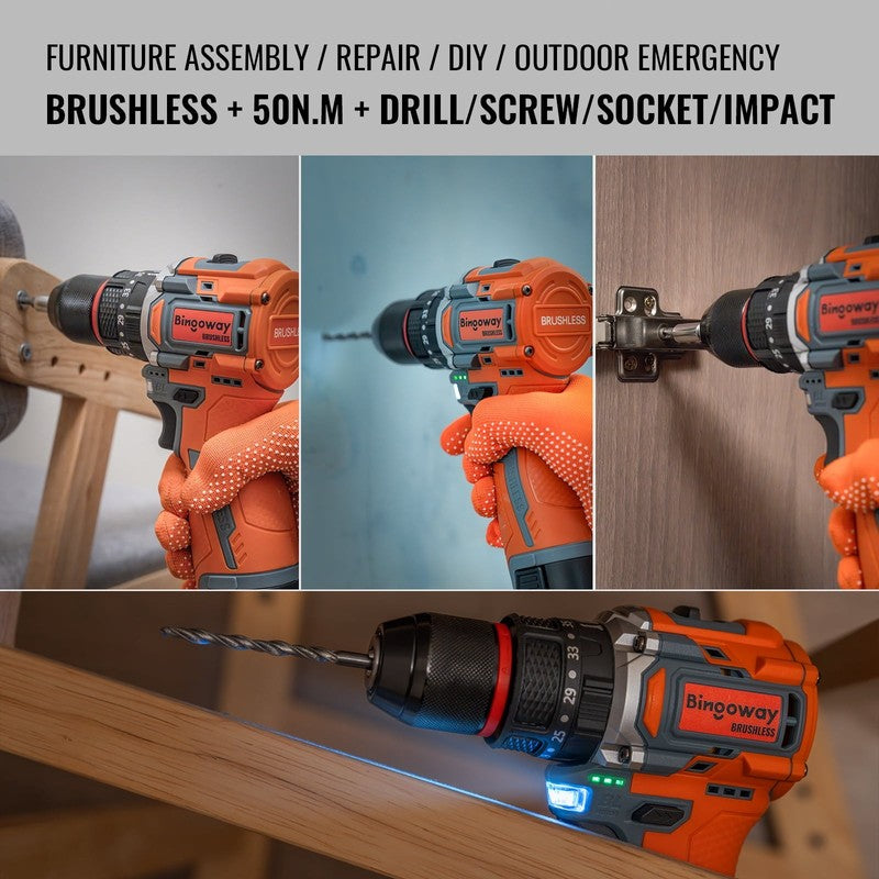 Brushless Cordless Drill Set, 16V 4 In 1 Electric Drill Driver with Impact Funct1
