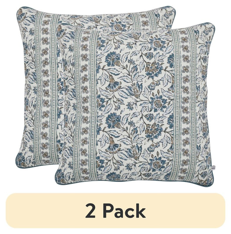Pillow 2 Pack 20"x20" Blue Floral Reversible Cotton Decorative0