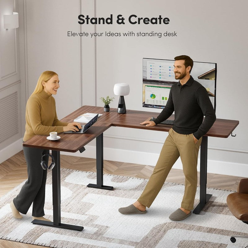 Reversible L-Shaped 63x55 Electric Standing Desk Height Adjustable Walnut3