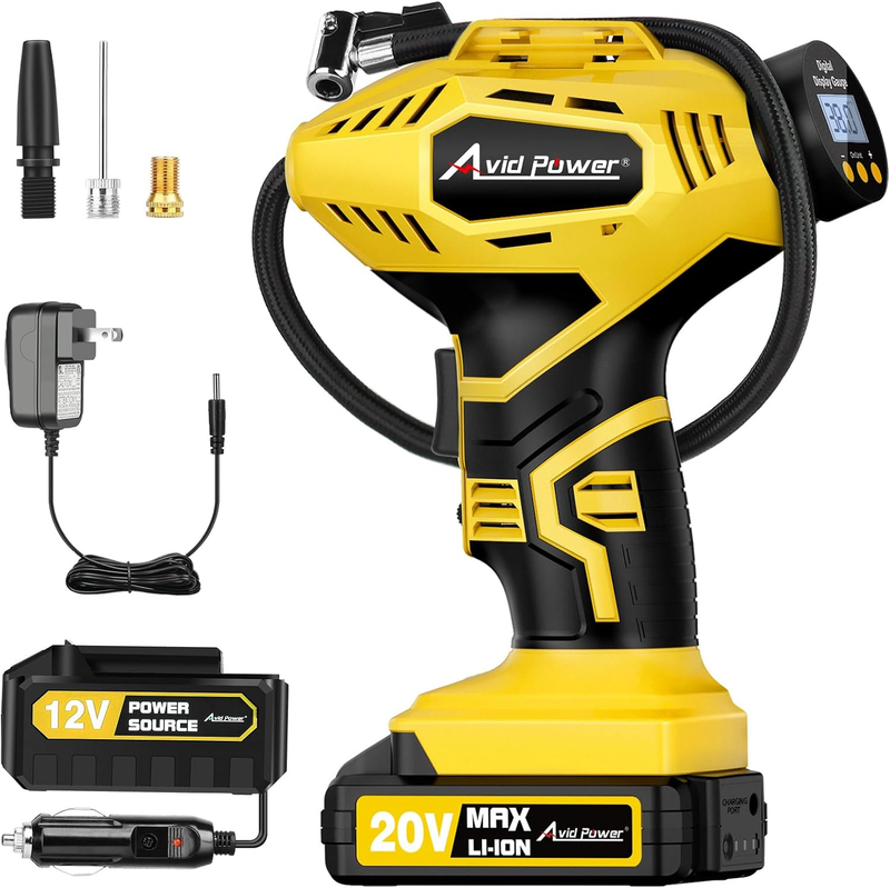 Cordless 20V Tire Inflator Portable Air Compressor w/ Digital Gauge & Adapter0