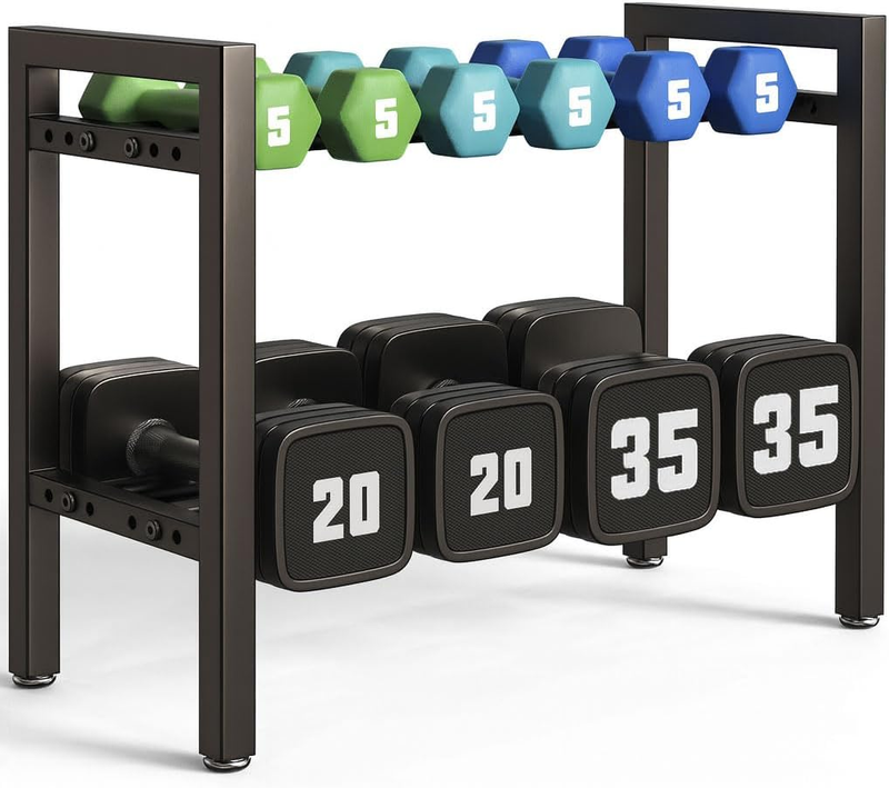 2 Tier Adjustable Dumbbell Rack 20” Home Gym Weight Kettlebell10