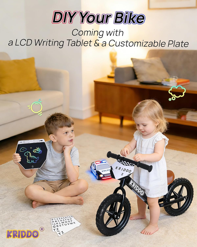 Toddler Balance Bike 12 Inch LED Light Up LCD Writing Board Kids Bike Black6