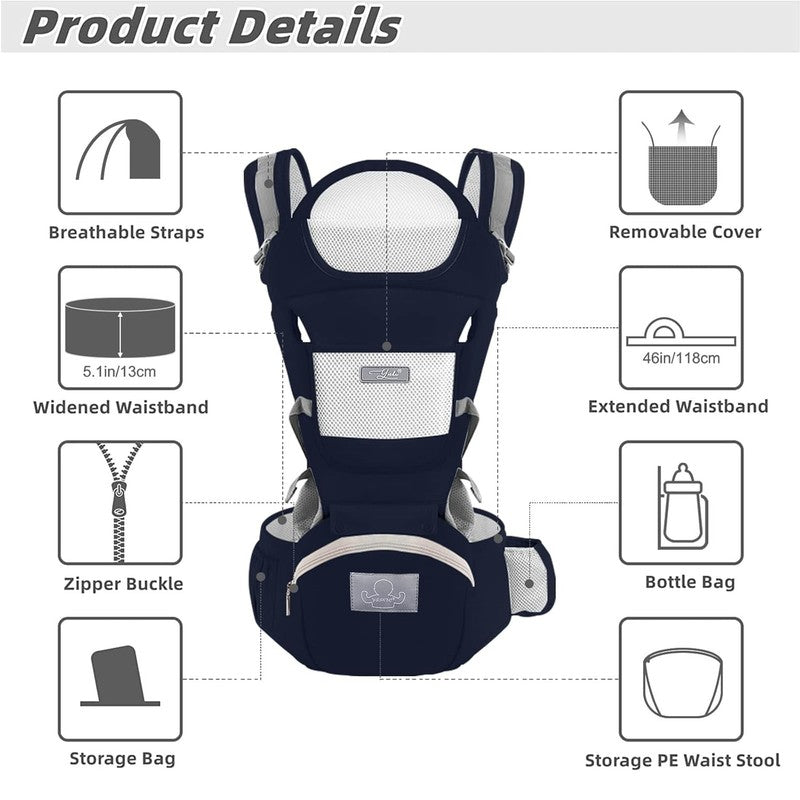 Ergonomic Baby Carrier with Hip Seat for Newborns to Toddlers - Blue1