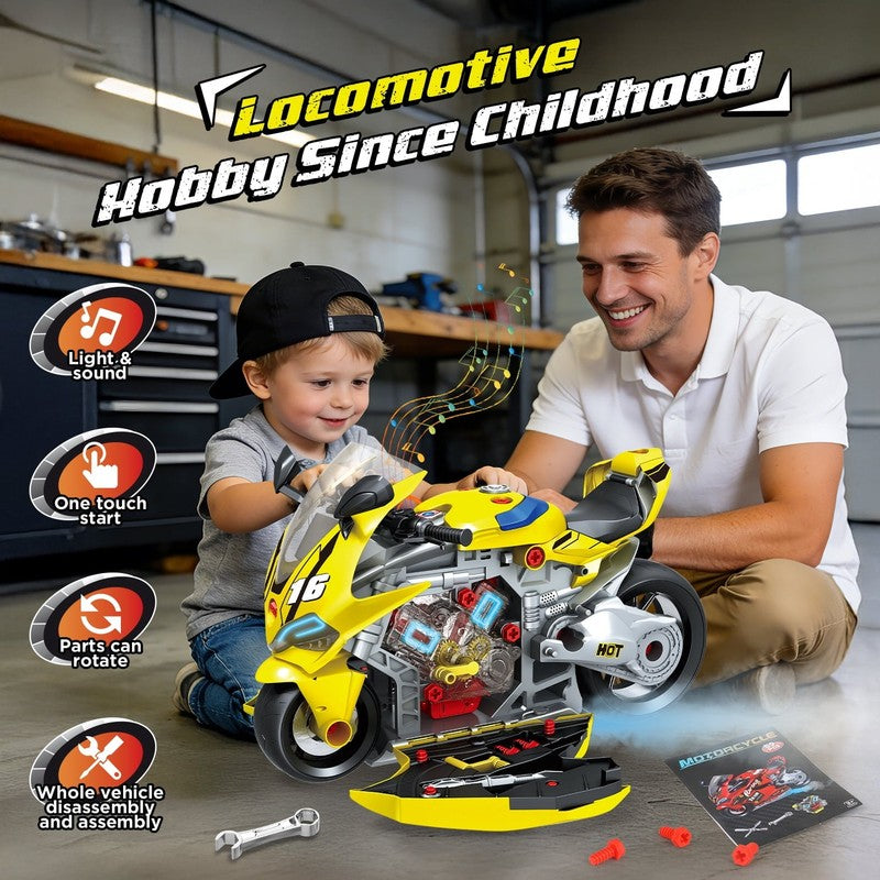 Take Apart Motorcycle Toy – STEM Building Kit with Lights, Sound & Spray 4