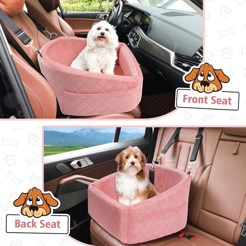 Dog Car Seat Small/Medium Dogs under 30lbs Washable Booster w/ Pockets Pink5
