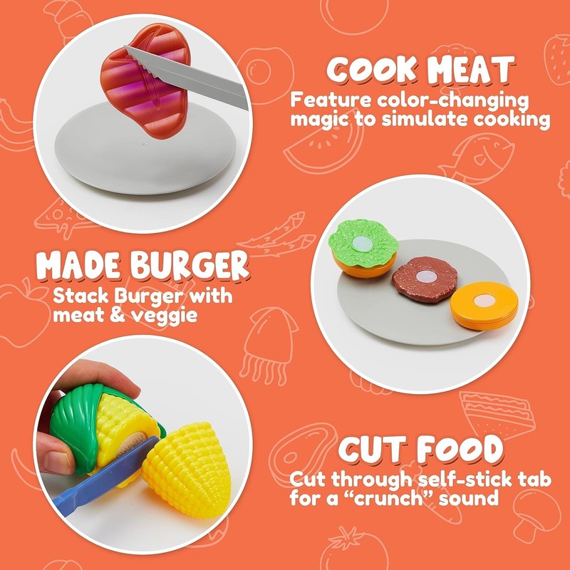Kids BBQ Grill Playset, Kitchen Toy Set with Pretend Smoke, Light, Sound & Color4