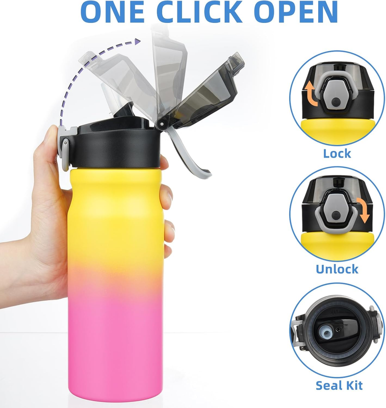 18oz Insulated Water Bottle Stainless Steel Straw Lid Rainbow2
