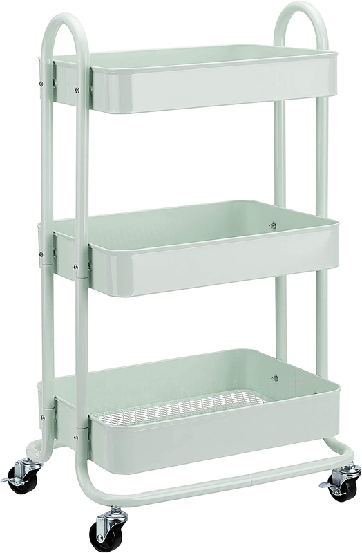 3-Tier Metal Rolling Utility or Kitchen Cart - Mint Green0