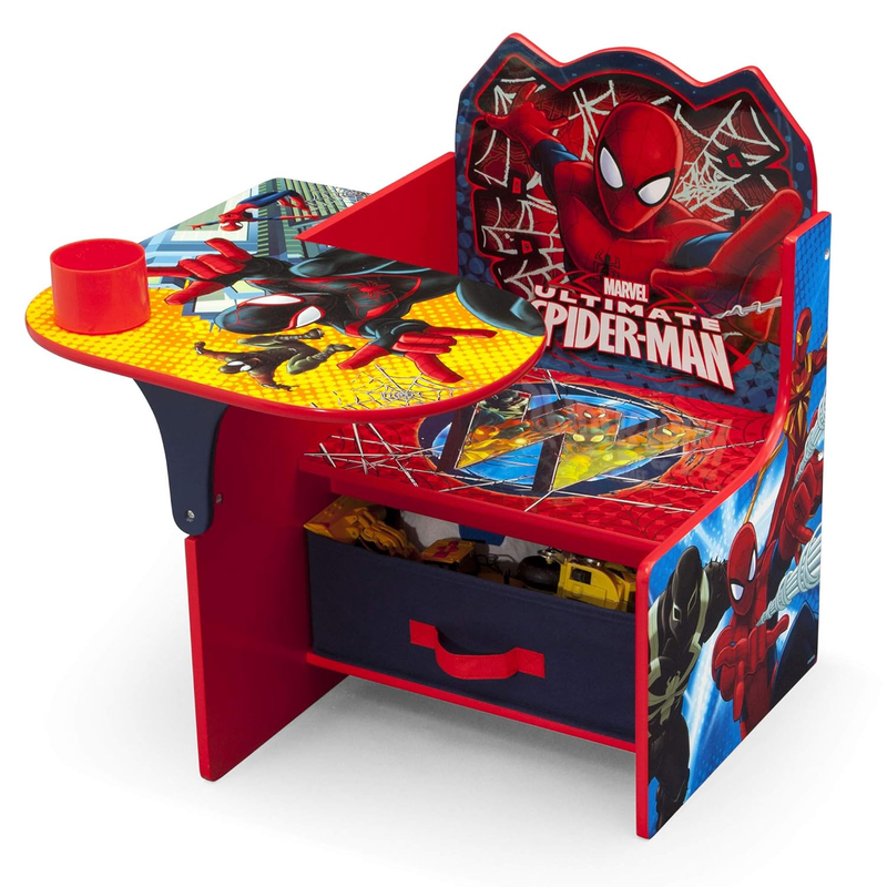Spider Man Chair Desk w/ Storage Bin Armrest & Cushion Greenguard Gold Wood6