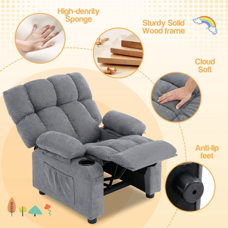 Kids Recliner Chair Push Back Toddler Recliner Children Bedroom Furniture ，Grey3
