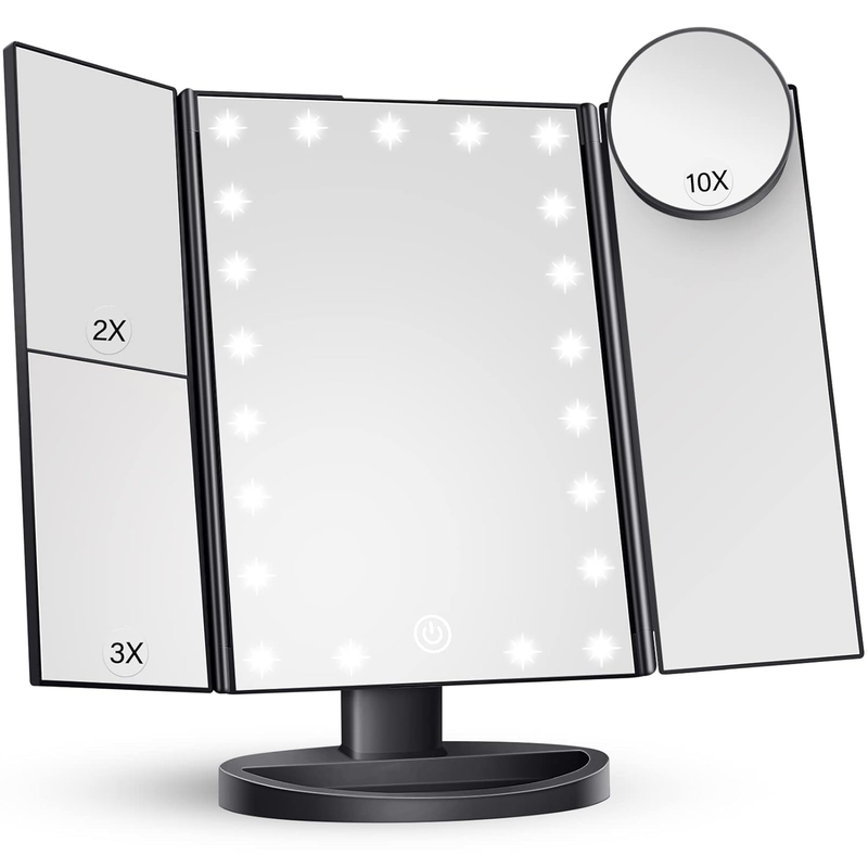 Vanity Mirror with Lights – Trifold, 2X 3X 10X Magnification Touch Control Black7