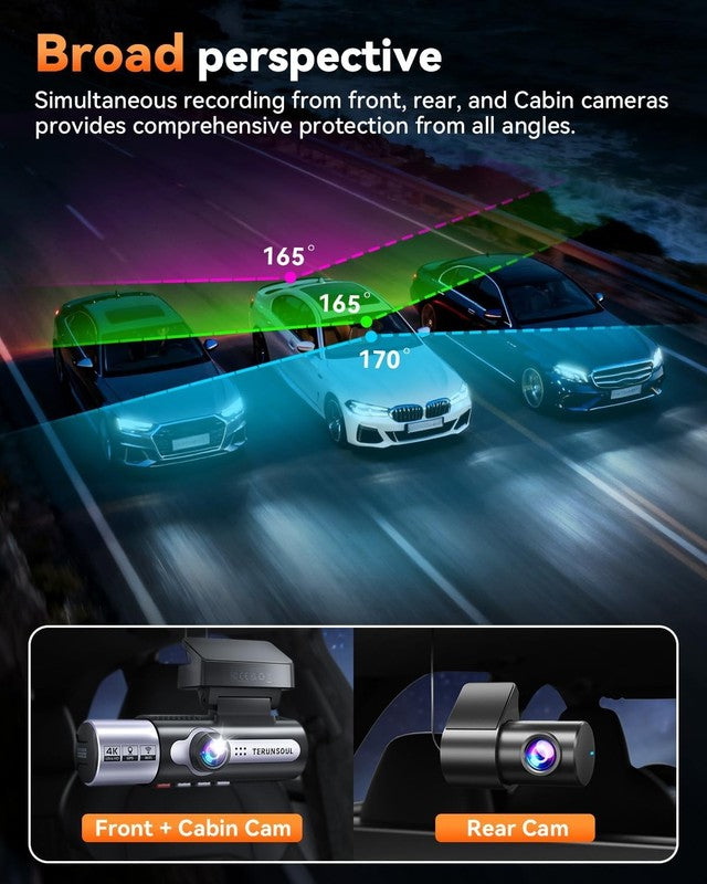 4K+1080P+1080P 3-Channel Dash Cam Front/Rear Black GPS WiFi Night Vision7