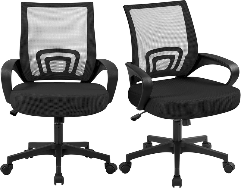 2-Pack Ergonomic Mid Back Mesh Office Chairs with Lumbar Support - Black0