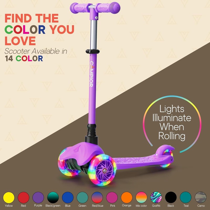 Kids 3 Wheel Scooter Lean to Steer LED Wheels Adjustable Handlebar Purple6