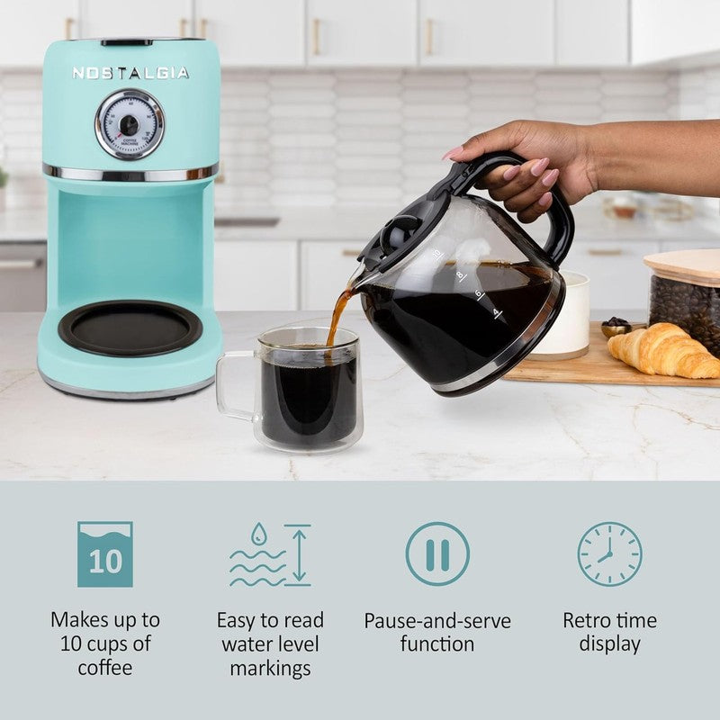 Retro 10 Cup Coffee Maker One-Touch Drip Brew Aqua 50oz Carafe3