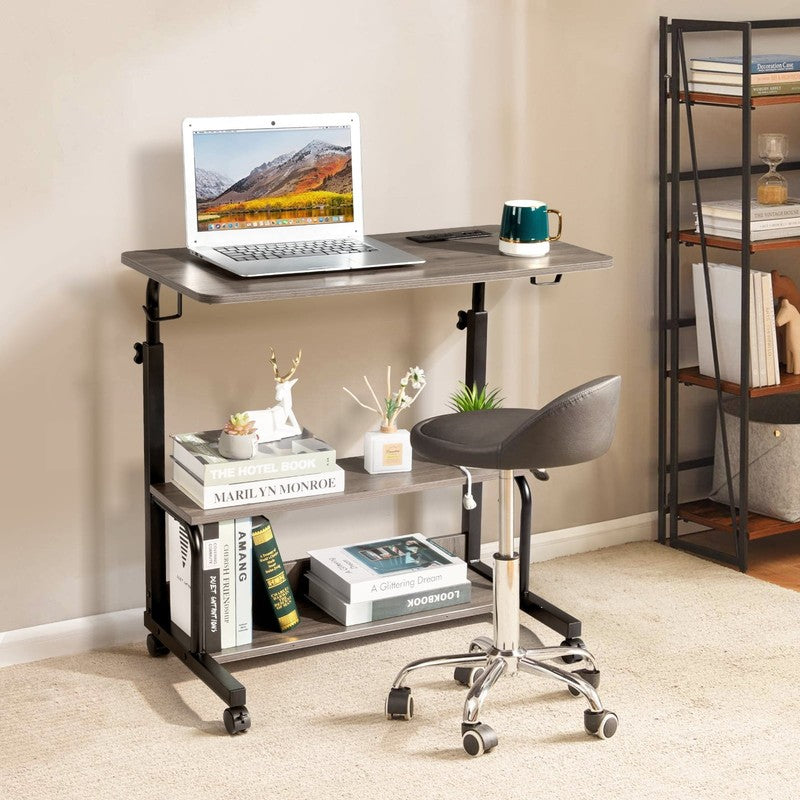 Rolling Adjustable Laptop Desk Side Table Sofa End Cart w/ Charging Station6