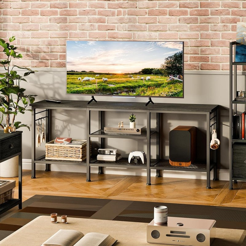 TV Stand for up to 55" TVs, Entertainment Center with Open Storage, Black Oak5