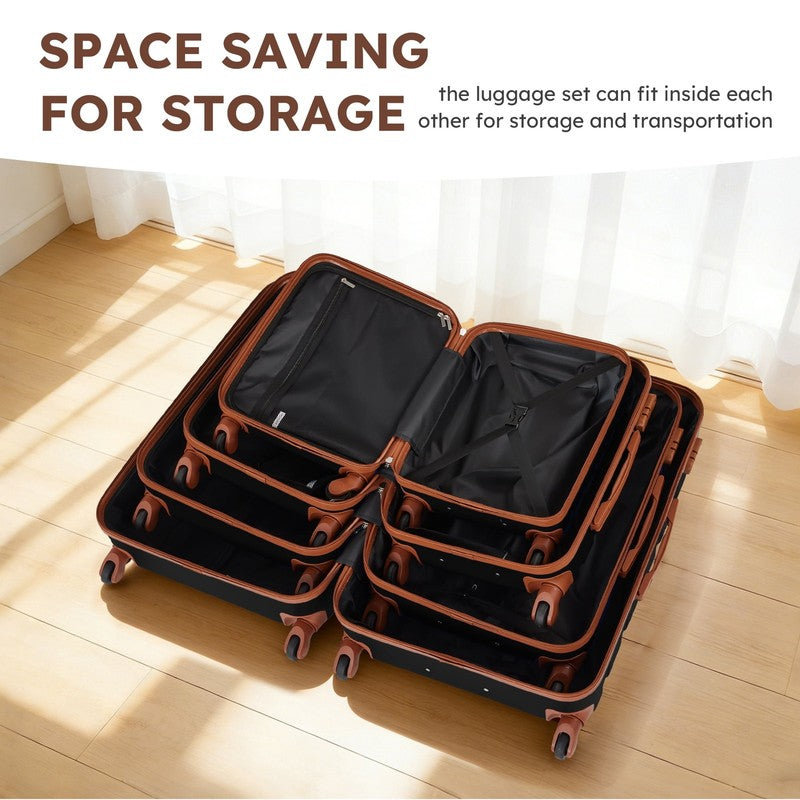 4 Piece Luggage Set Hardside Spinner Suitcase 16 20 24 28 Inch Black Brown8
