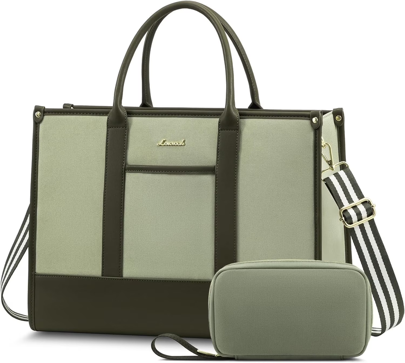 Laptop Tote Bag for Women, Lightweight Pu Leather Work Tote Bag with Clutch Purs0