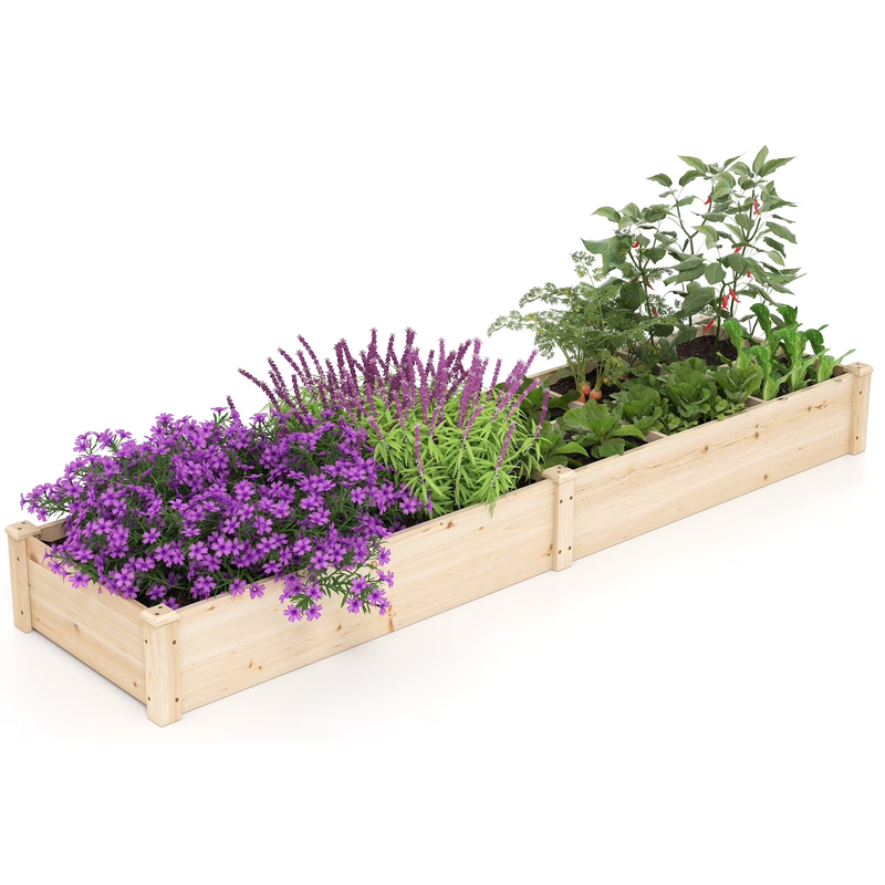 Wooden Raised Garden Bed, Elevated Patio Planter with 7 Planting Compartments fo0
